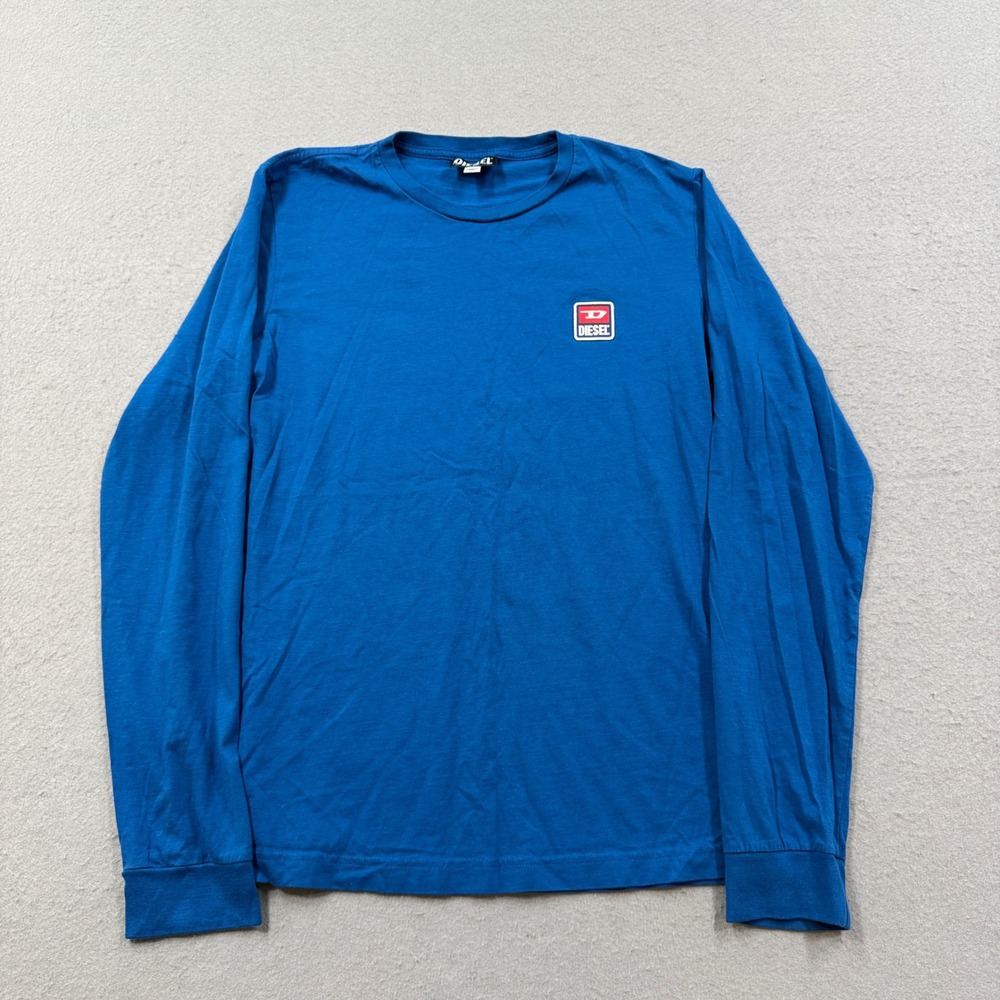 Y2K Diesel T-Shirt Men's Small Blue Loose Fit Long Sleeve Minimalist Streetwear